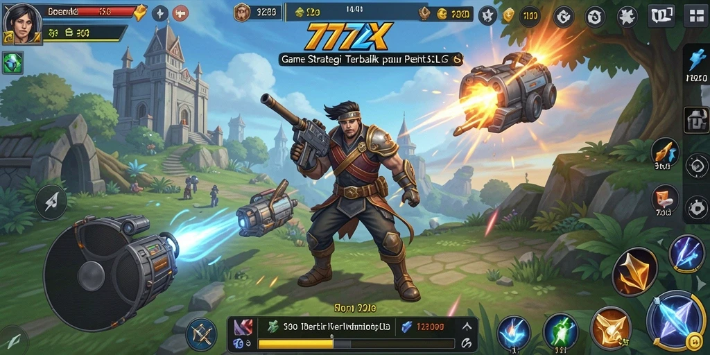 Screenshot gameplay menunjukkan pertempuran strategis yang intens.