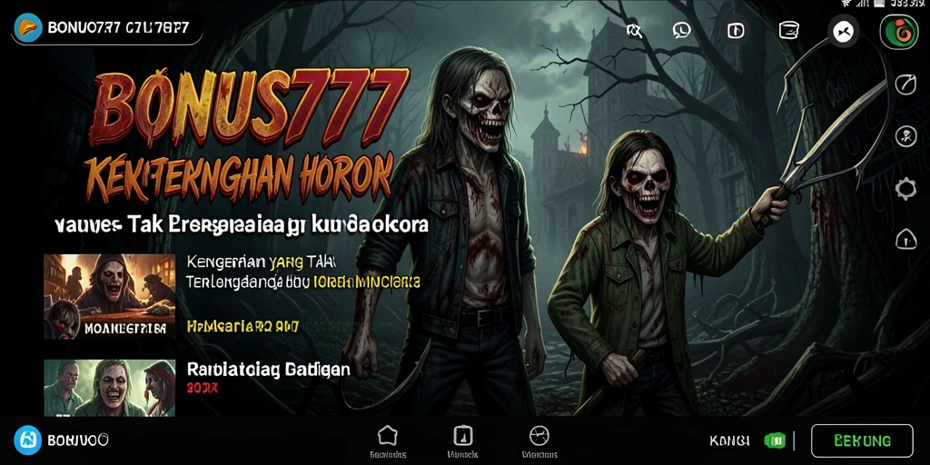 Screenshot gameplay mendebarkan dari BONUS777, menunjukkan suasana horor yang nyata.