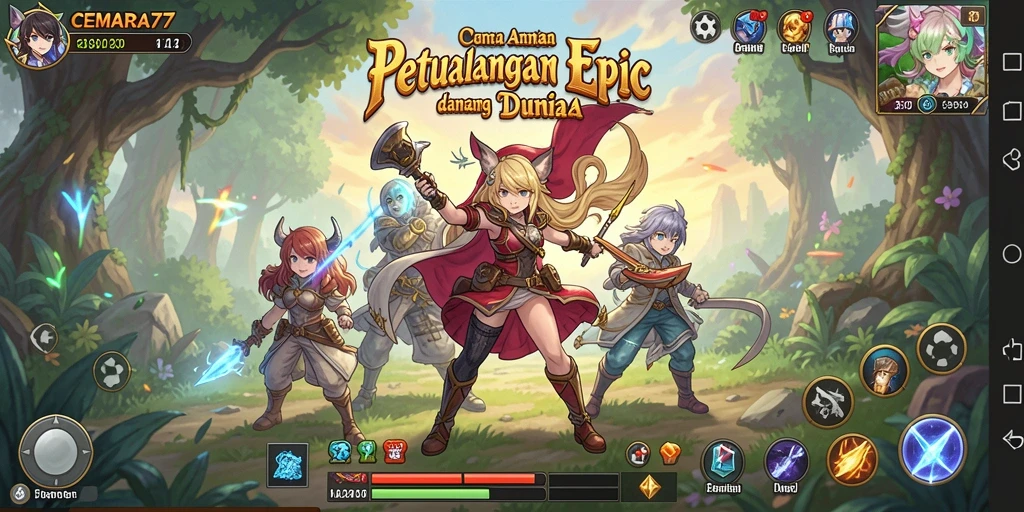 Tampilan aksi seru dalam gameplay CEMARA77 yang penuh warna.