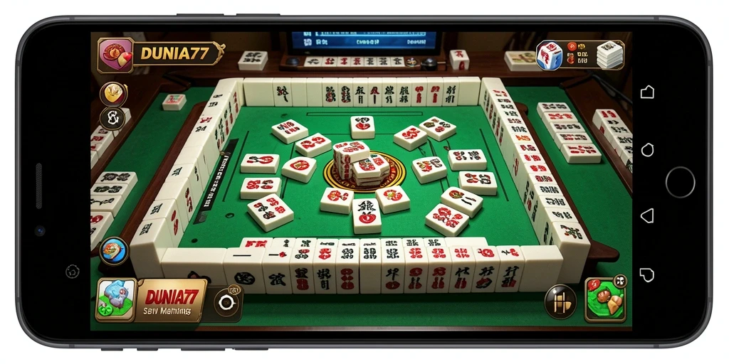 Tampilan gameplay <strong>DUNIA77</strong> yang menampilkan suasana mahjong yang seru.