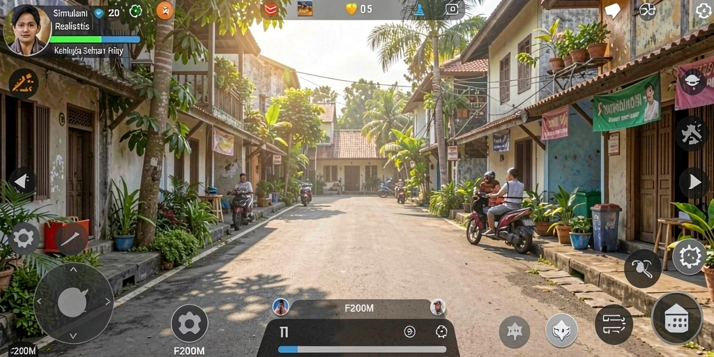 Screenshot utama F200M menampilkan gameplay simulasi yang realistis.