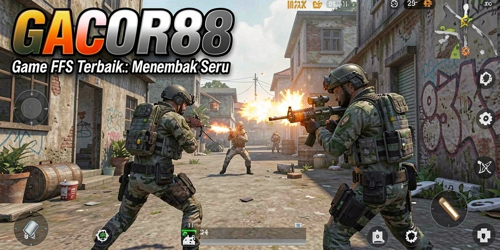 Screenshot GACOR88 menunjukkan aksi tembak-menembak mendebarkan di medan perang.