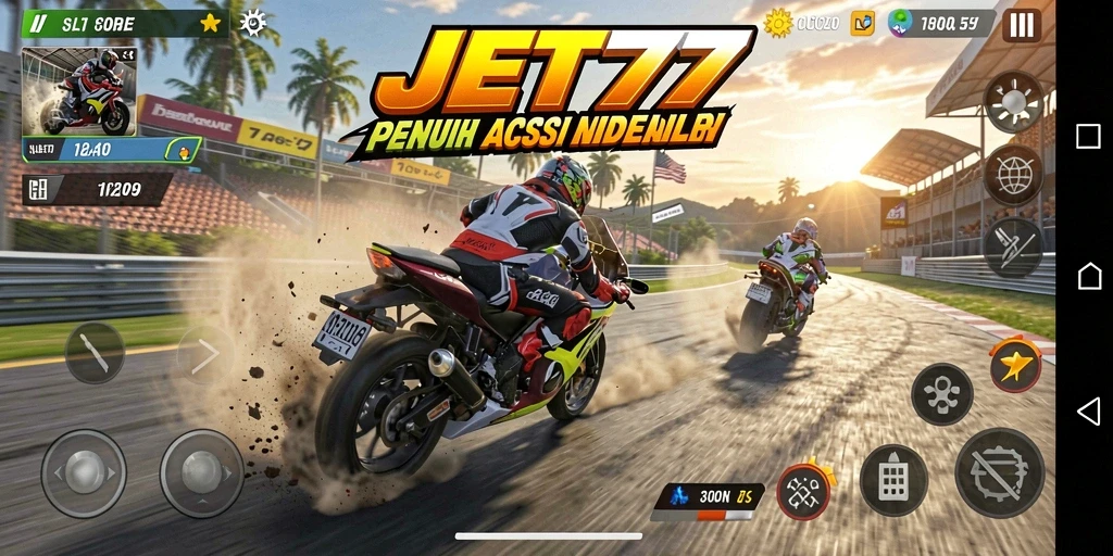 Gambaran gameplay JET77 dengan trek balapan yang menegangkan.