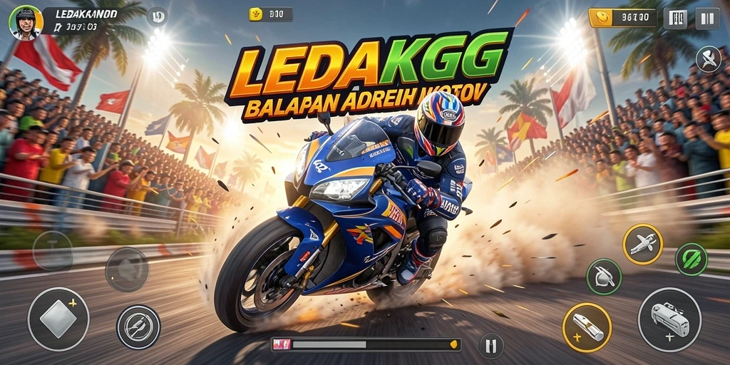 Tampilan gameplay balapan motor yang mendebarkan di LEDAKGG.