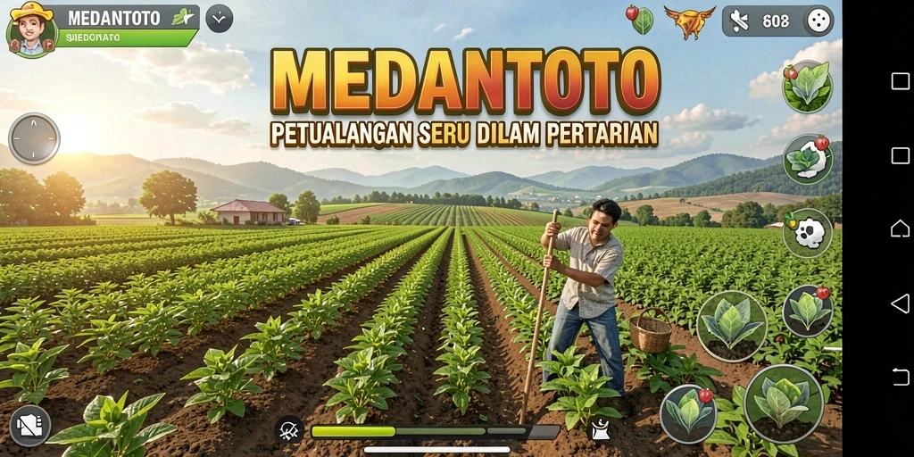 Tampilan gameplay MEDANTOTO menampilkan suasana pertanian yang cerah dan menarik.