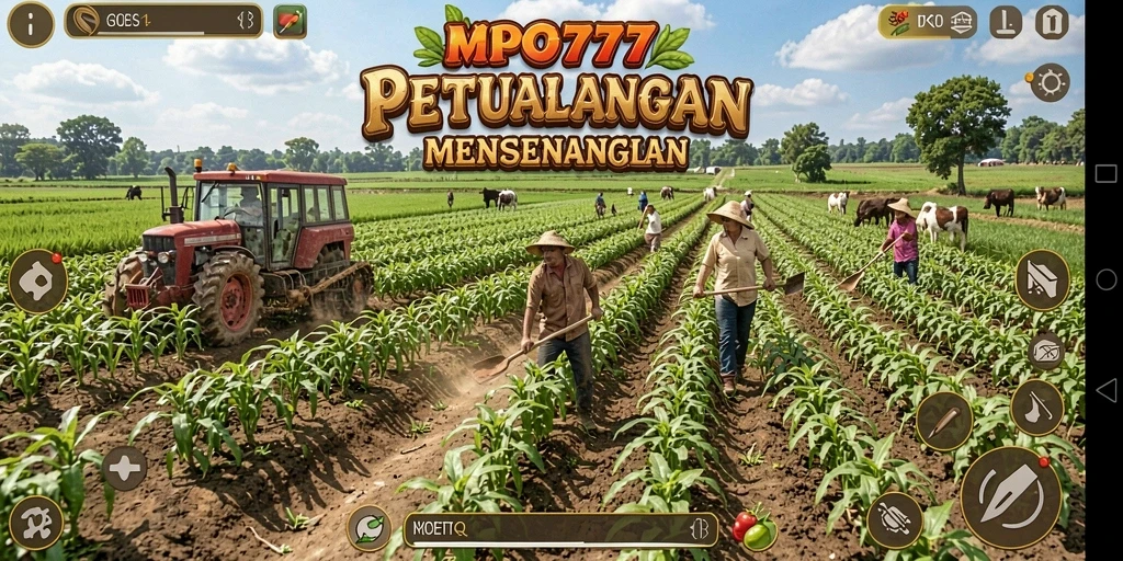 Tangkapan layar utama MPO777 menunjukkan aktivitas bertani yang seru dan interaktif.