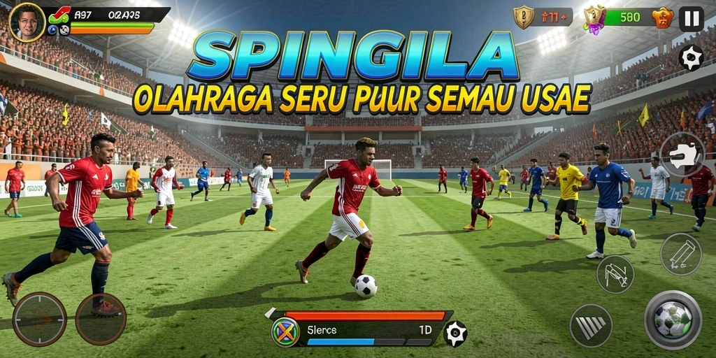 Screenshot utama SPINGILA menunjukkan pemain beraksi di lapangan.