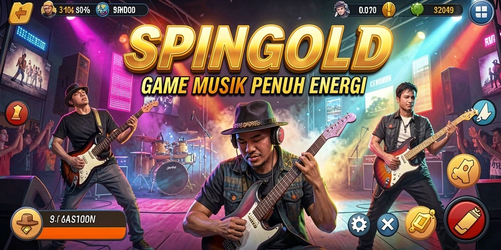 Tampilan gameplay <strong>SPINGOLD</strong> yang seru dengan berbagai lagu.